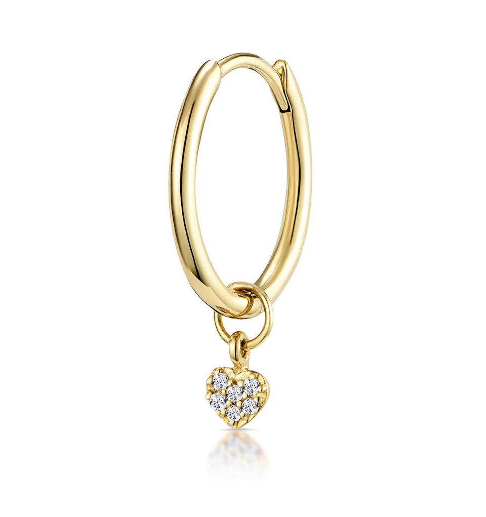 SINGLE Stellato Diamond Heart Charm Hoop Earring in 9K Gold