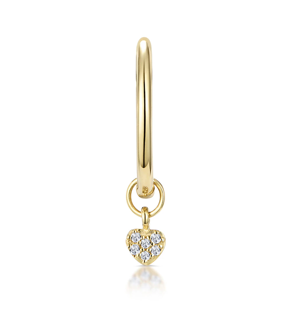 SINGLE Stellato Diamond Heart Charm Hoop Earring in 9K Gold