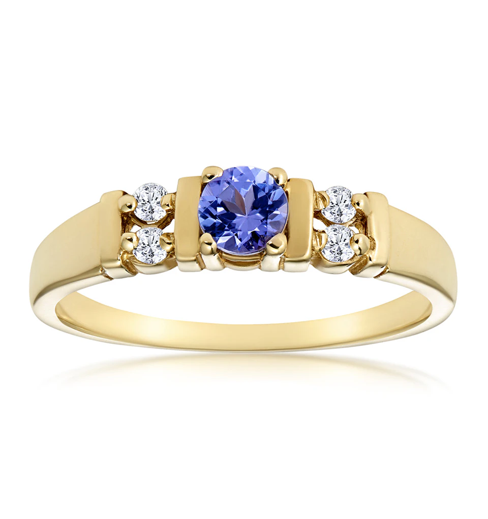 Tanzanite 3.75mm And Diamond 9K Gold Ring