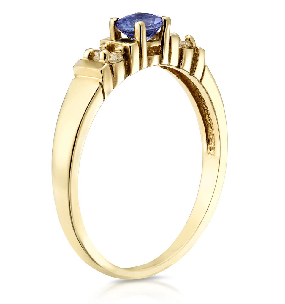 Tanzanite 3.75mm And Diamond 9K Gold Ring