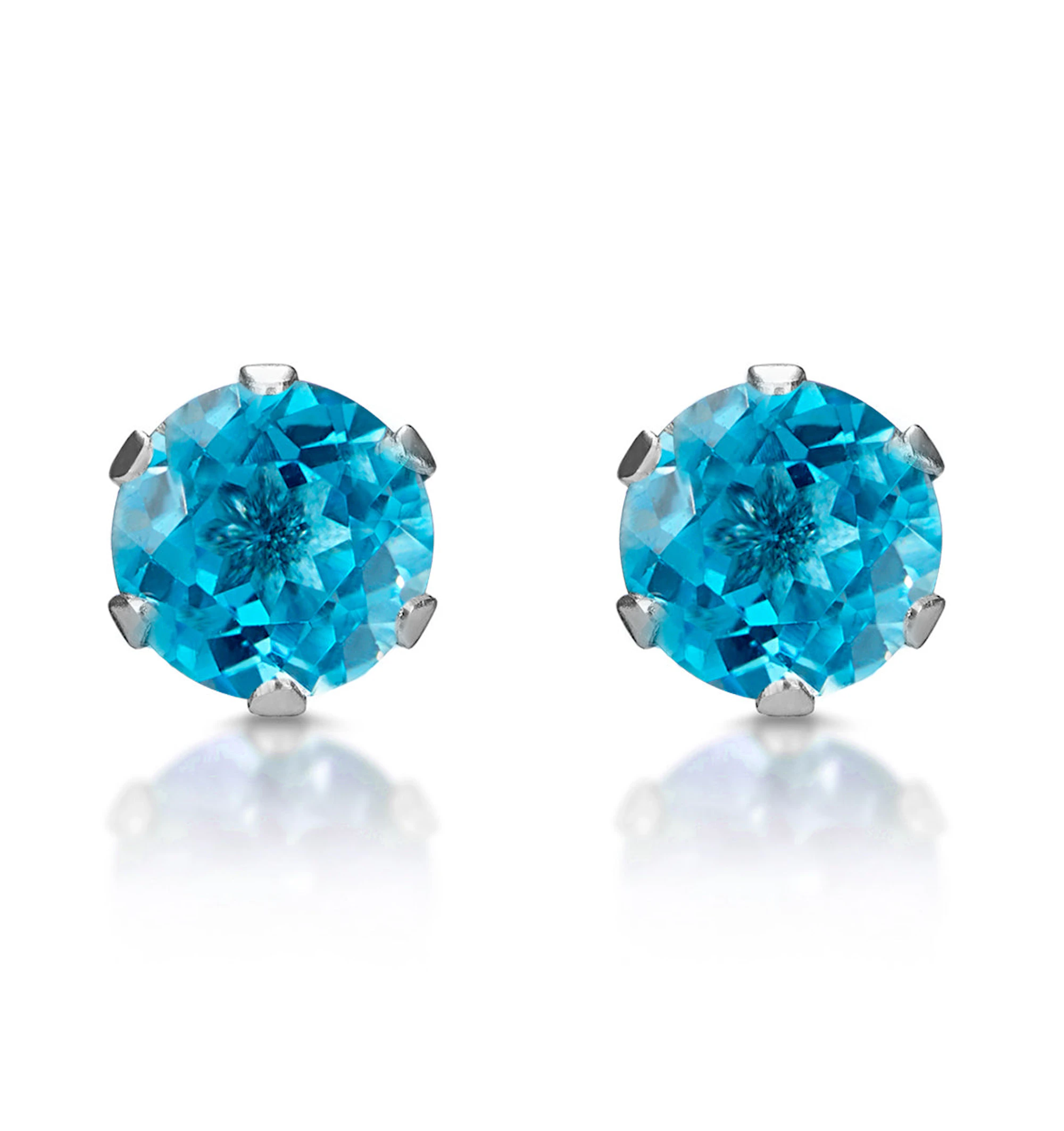 Blue Topaz 4mm 9K White Gold Studs Earrings