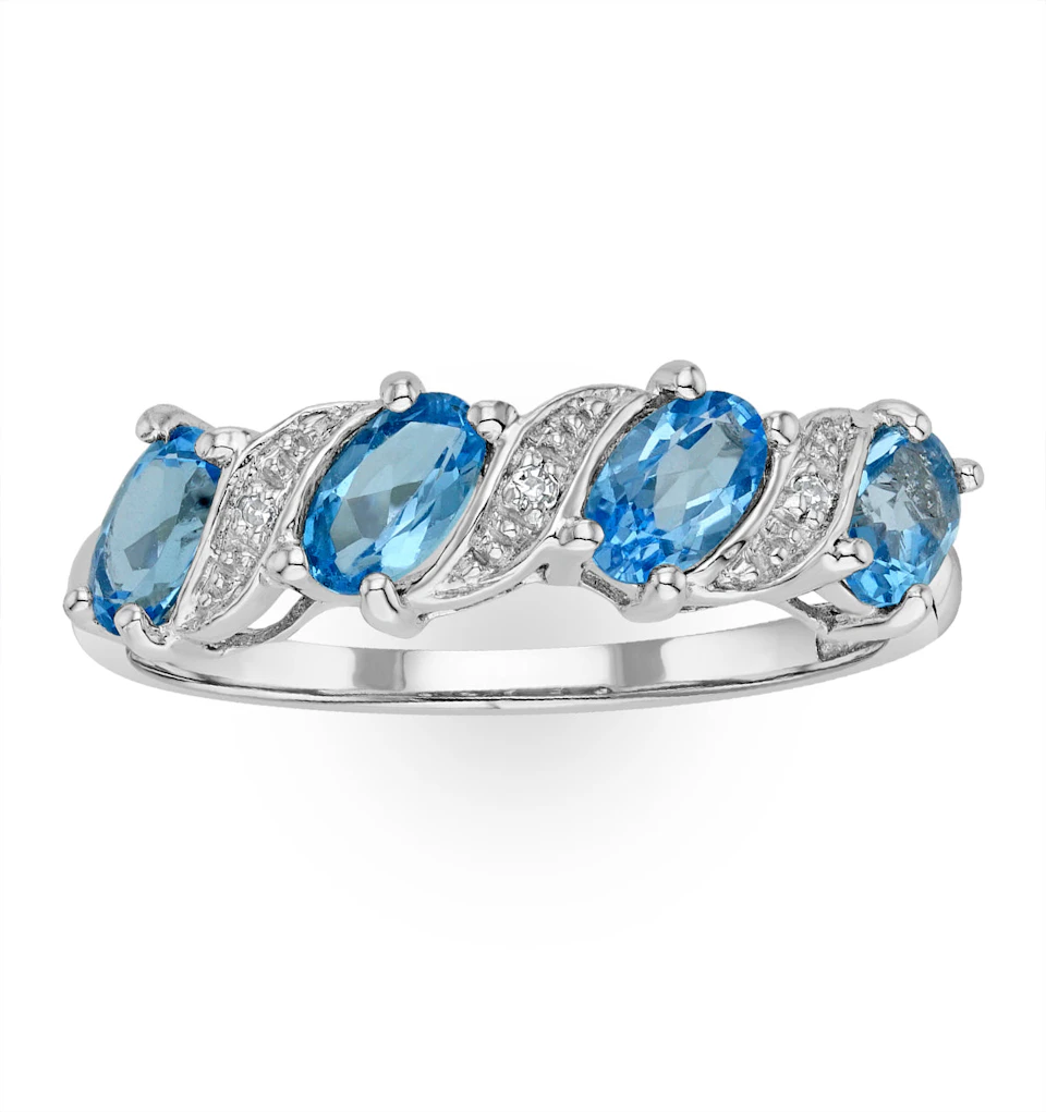 Blue Topaz 0.98CT And Diamond 9K White Gold Ring