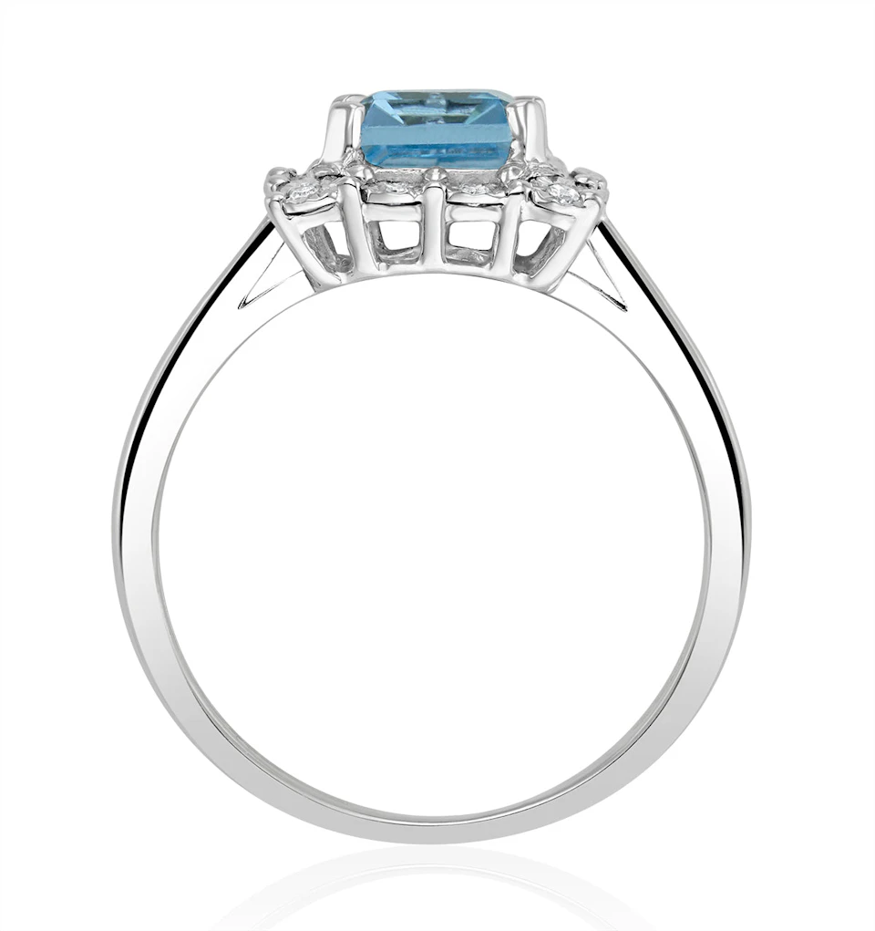 Blue Topaz 8 x 6mm and Diamond 9K White Gold Ring