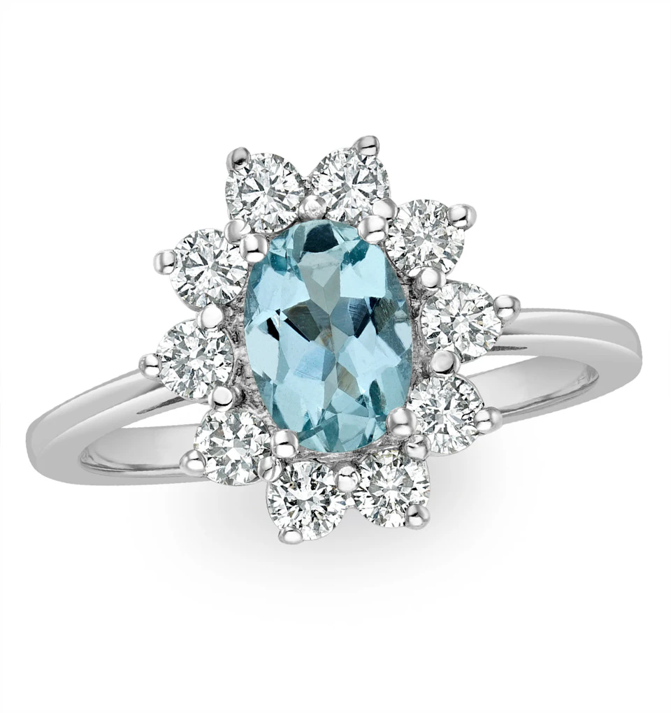 Aquamarine 0.70ct and Diamond 0.50ct 18K White Gold Ring FET25-CY