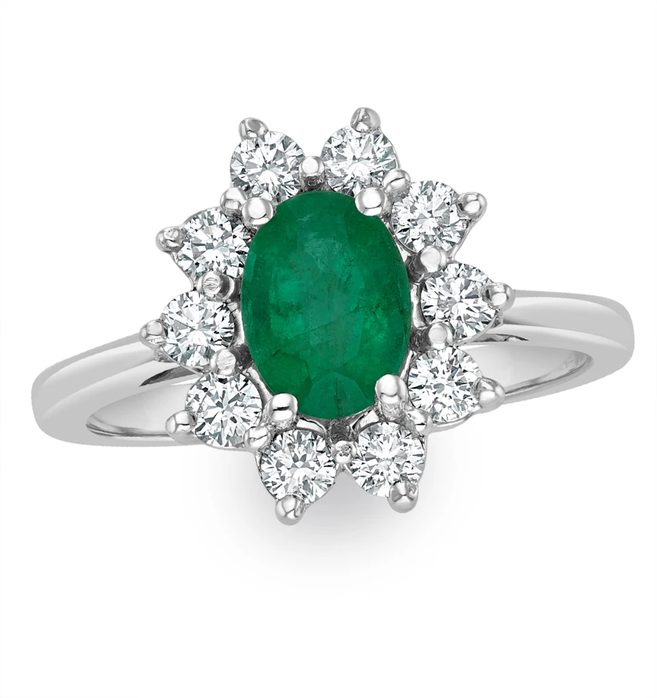 Emerald 0.70ct And Diamond 18K White Gold Ring FET25-GY