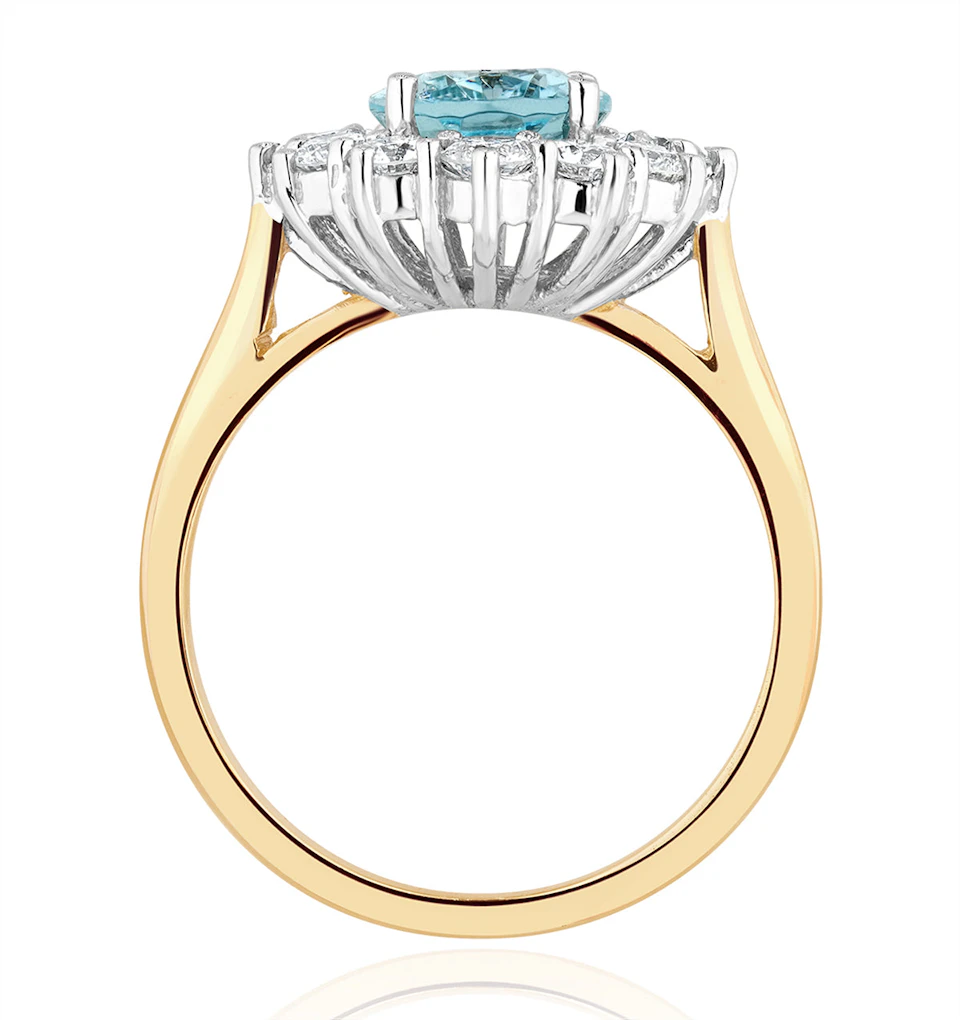 Aquamarine 1.7ct and Diamond 1.00ct Cluster Ring in 18K Gold