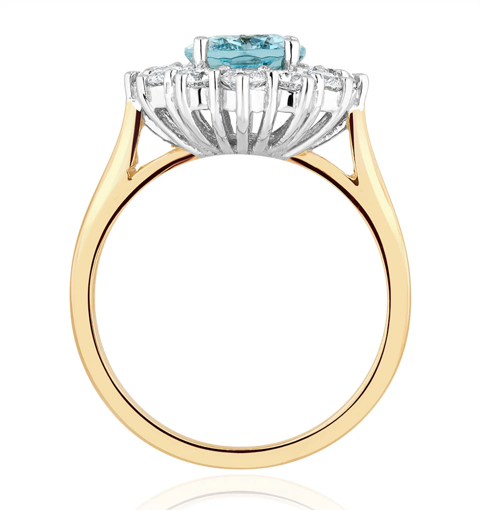 Aquamarine 1.7ct and Lab Diamond 1.00ct Cluster Ring in 18K Gold