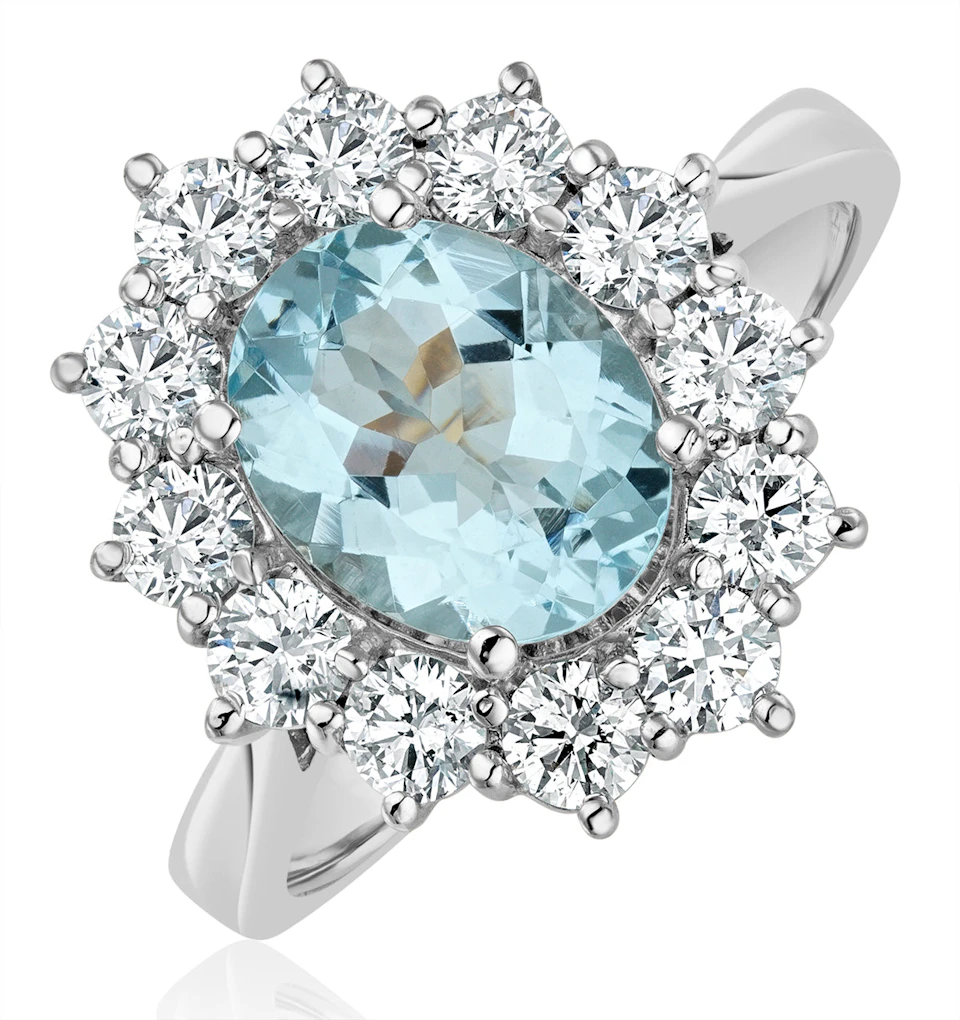 Aquamarine 1.7ct and Lab Diamond 1ct Cluster Ring in 18K White Gold