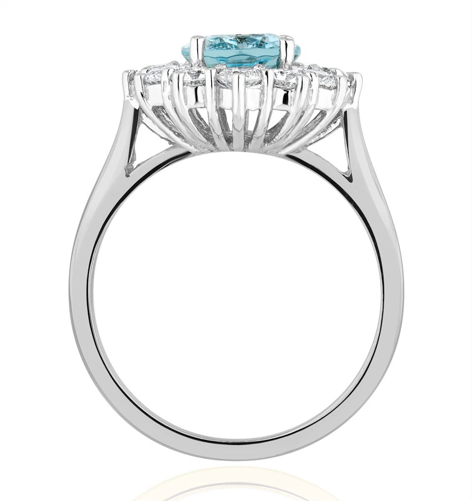 1.70ct Oval Cut Aquamarine and Lab Diamond Halo Ring in 9K White Gold