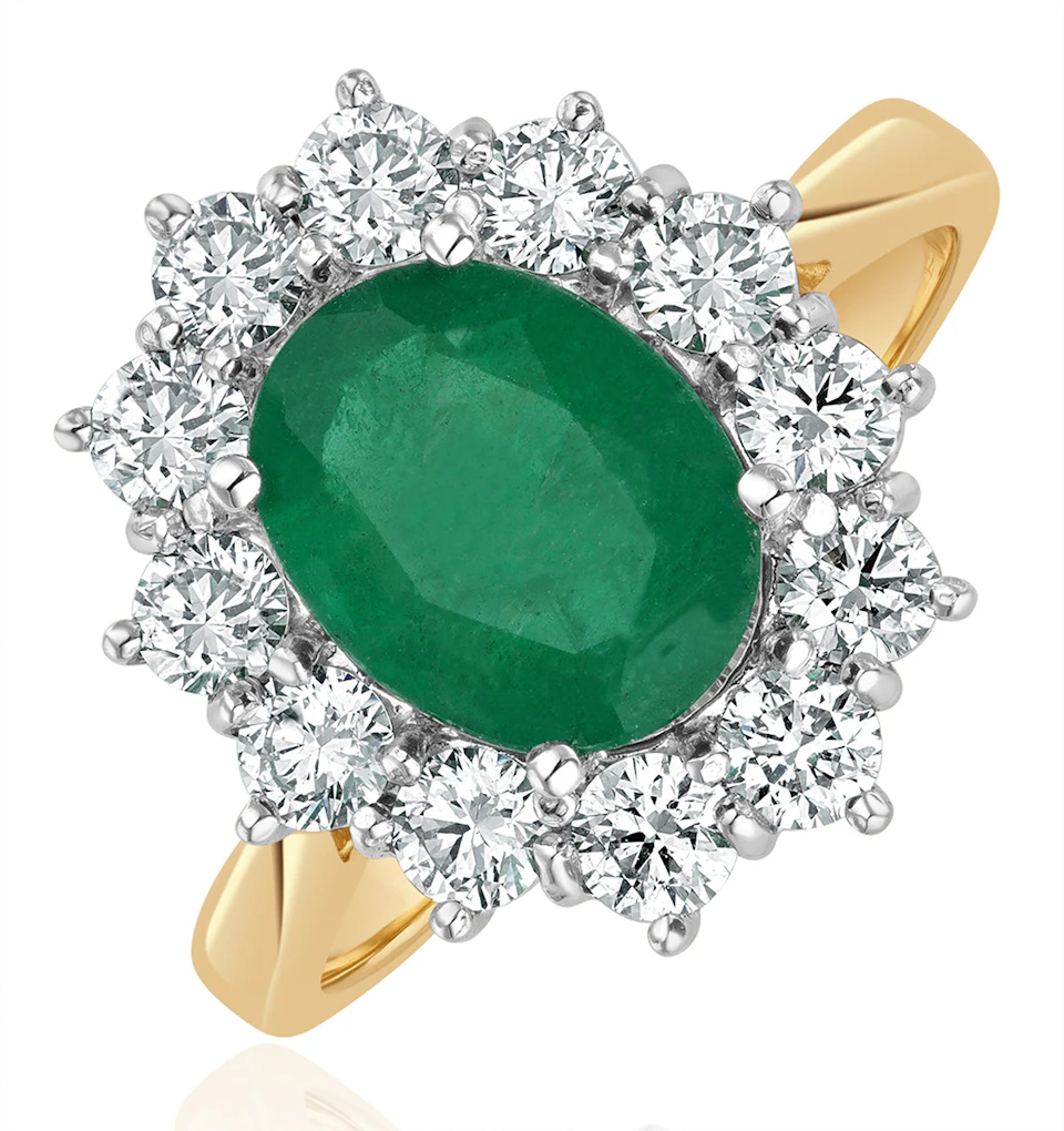 Emerald 1.95CT And Diamond 1.00ct Cluster Ring in 18K Gold