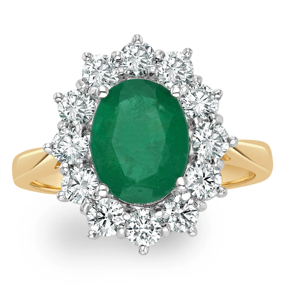Emerald 1.95CT And Lab Diamond 1.00ct Cluster Ring in 18K Gold