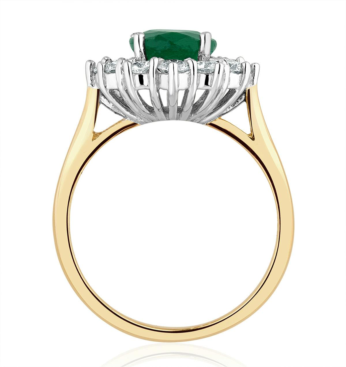 Emerald 1.95CT And Diamond 1.00ct Cluster Ring Set in Platinum