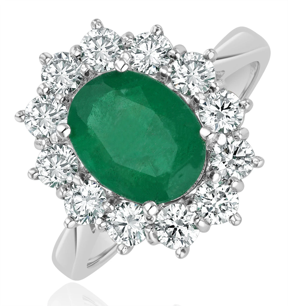 Emerald 1.95CT And Lab Diamond 1.00ct Cluster Ring Set in Platinum