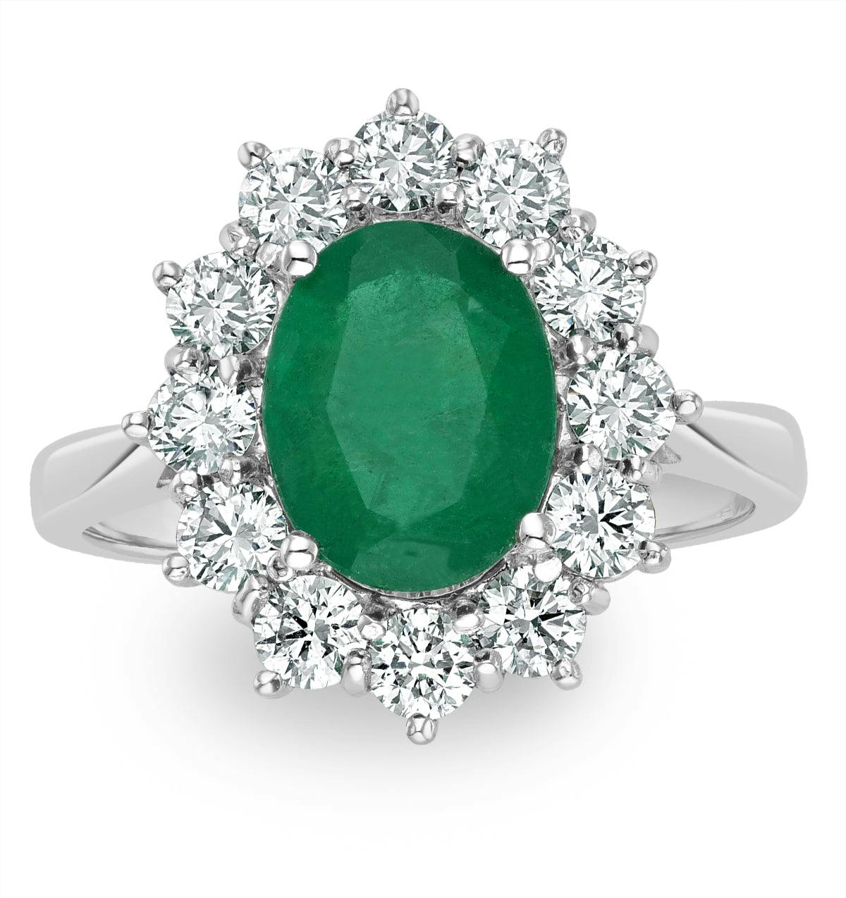 Emerald 1.95CT And Diamond 1.00ct Cluster Ring Set in Platinum