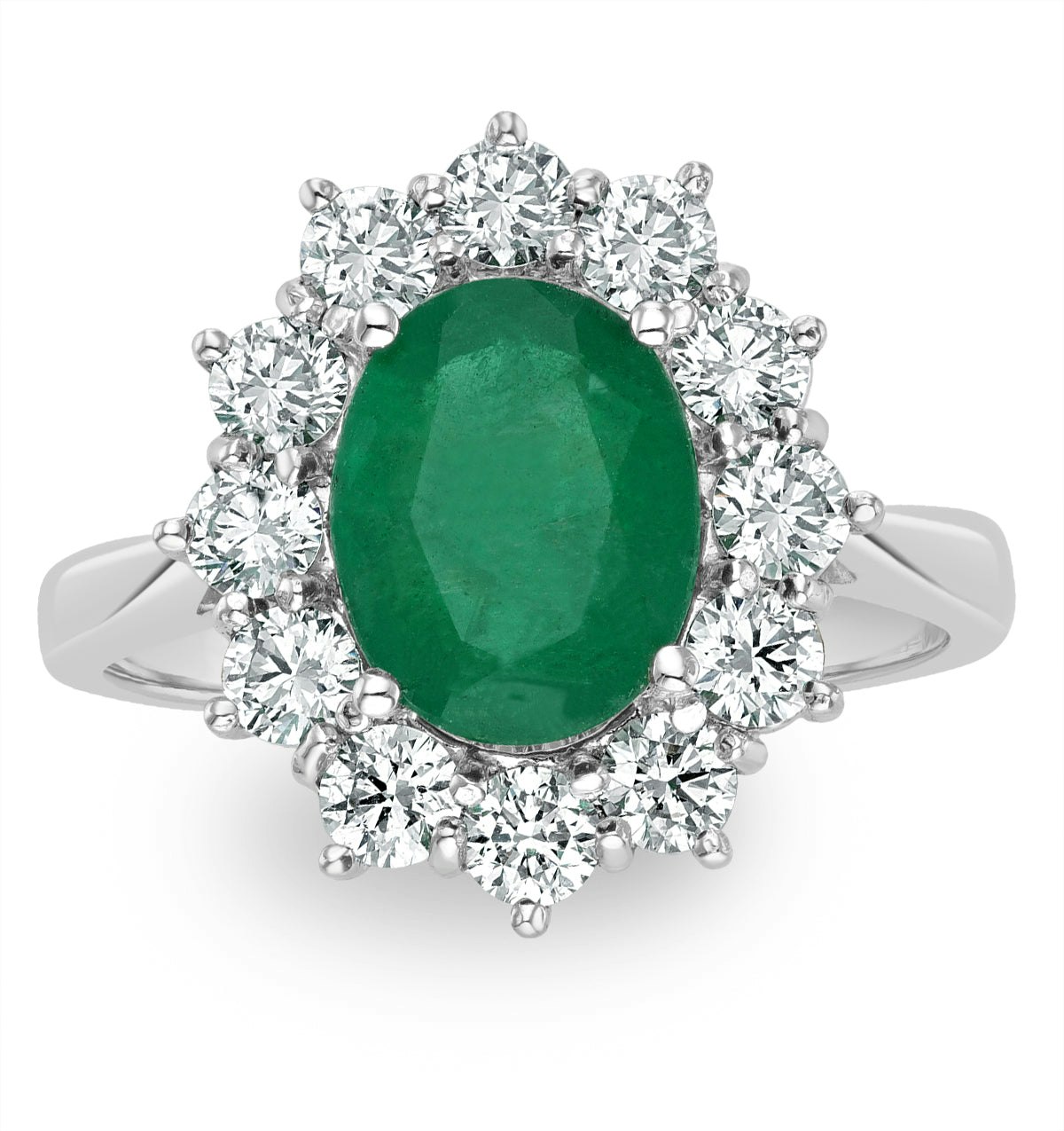 Emerald 1.95CT And Lab Diamond 1.00ct Cluster Ring in 18K White Gold