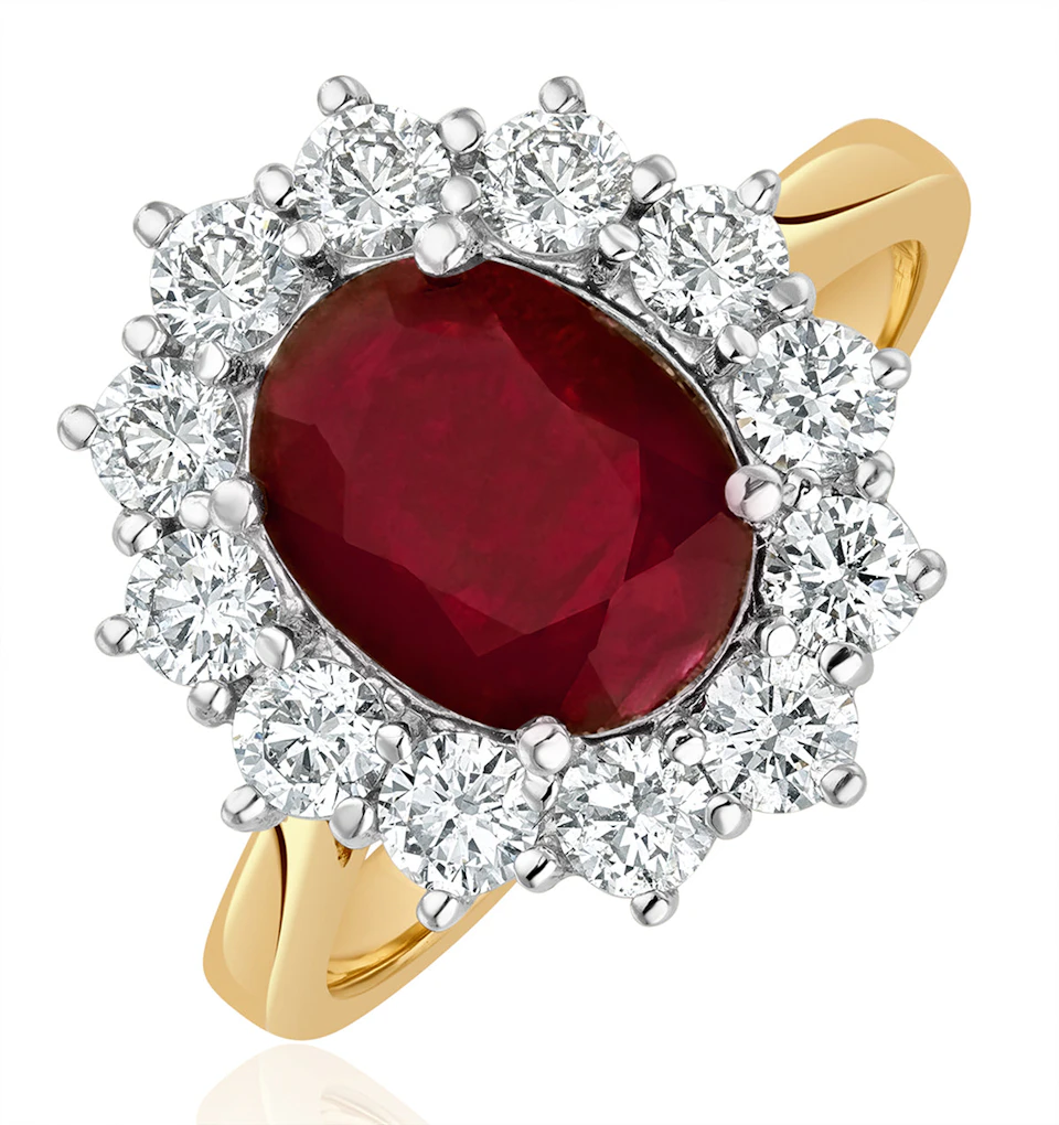 Ruby 2.40ct And Lab Diamond 1.00ct Cluster Ring in 18K Gold
