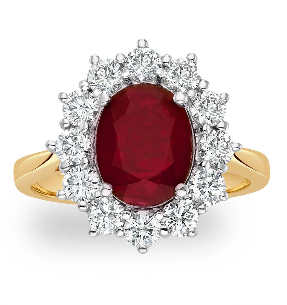 Ruby 2.40ct And Lab Diamond 1.00ct Cluster Ring in 18K Gold