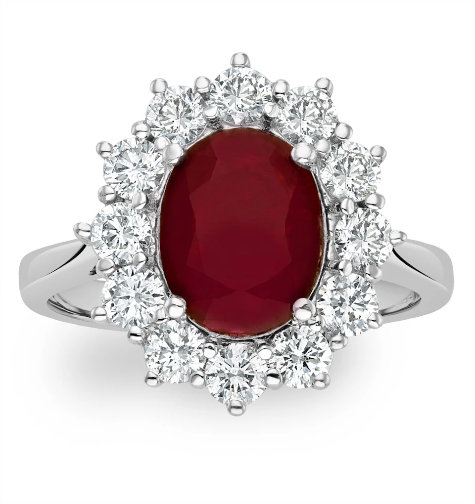 Ruby 2.40ct And Lab Diamond 1.00ct Cluster Ring in 18K White Gold