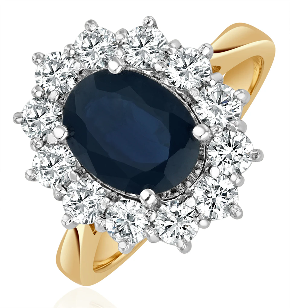 Sapphire 2.3ct And Lab Diamond 1ct Cluster Ring in 18K Gold