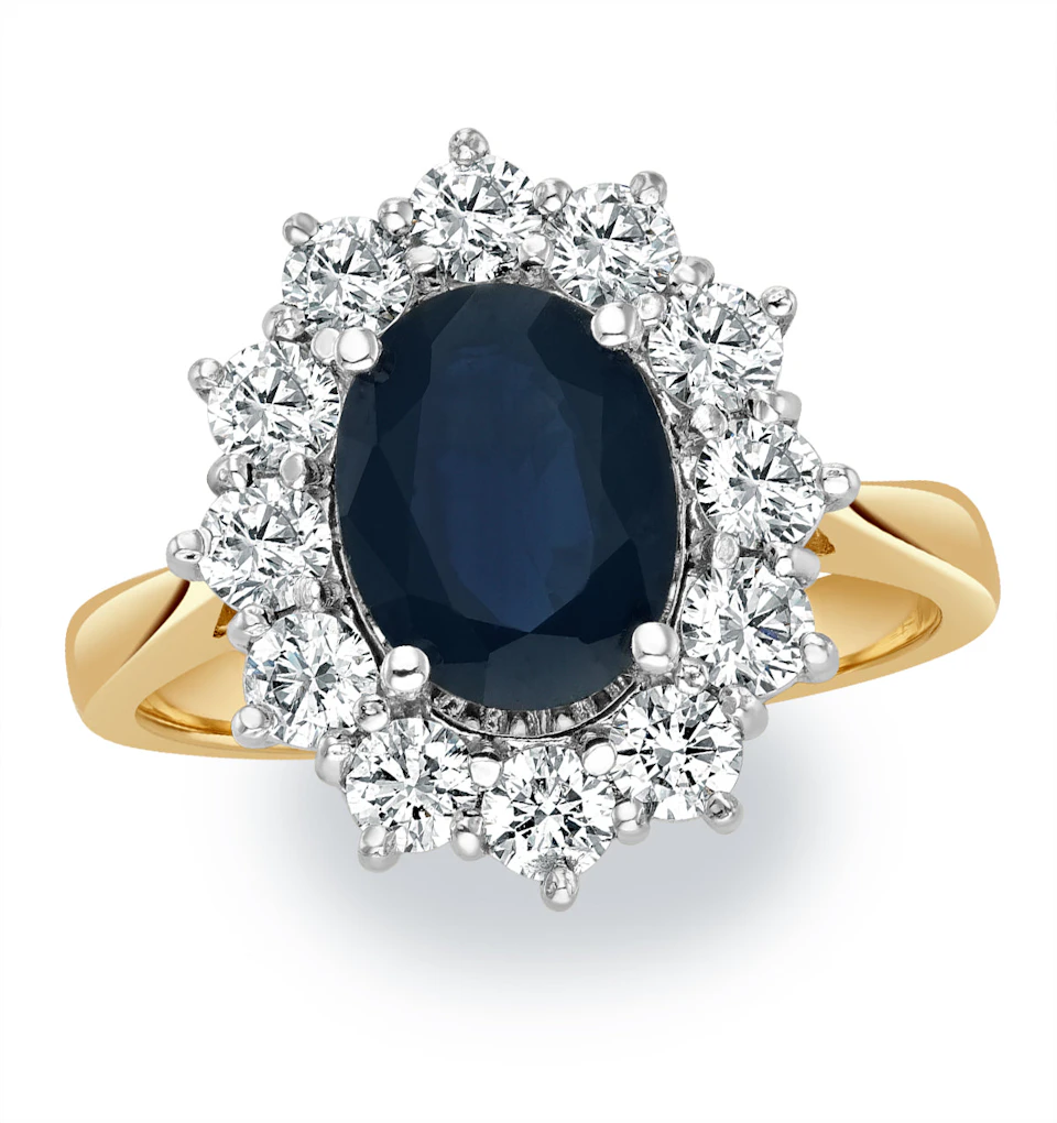 Sapphire 2.3ct And Lab Diamond 1ct Cluster Ring in 18K Gold