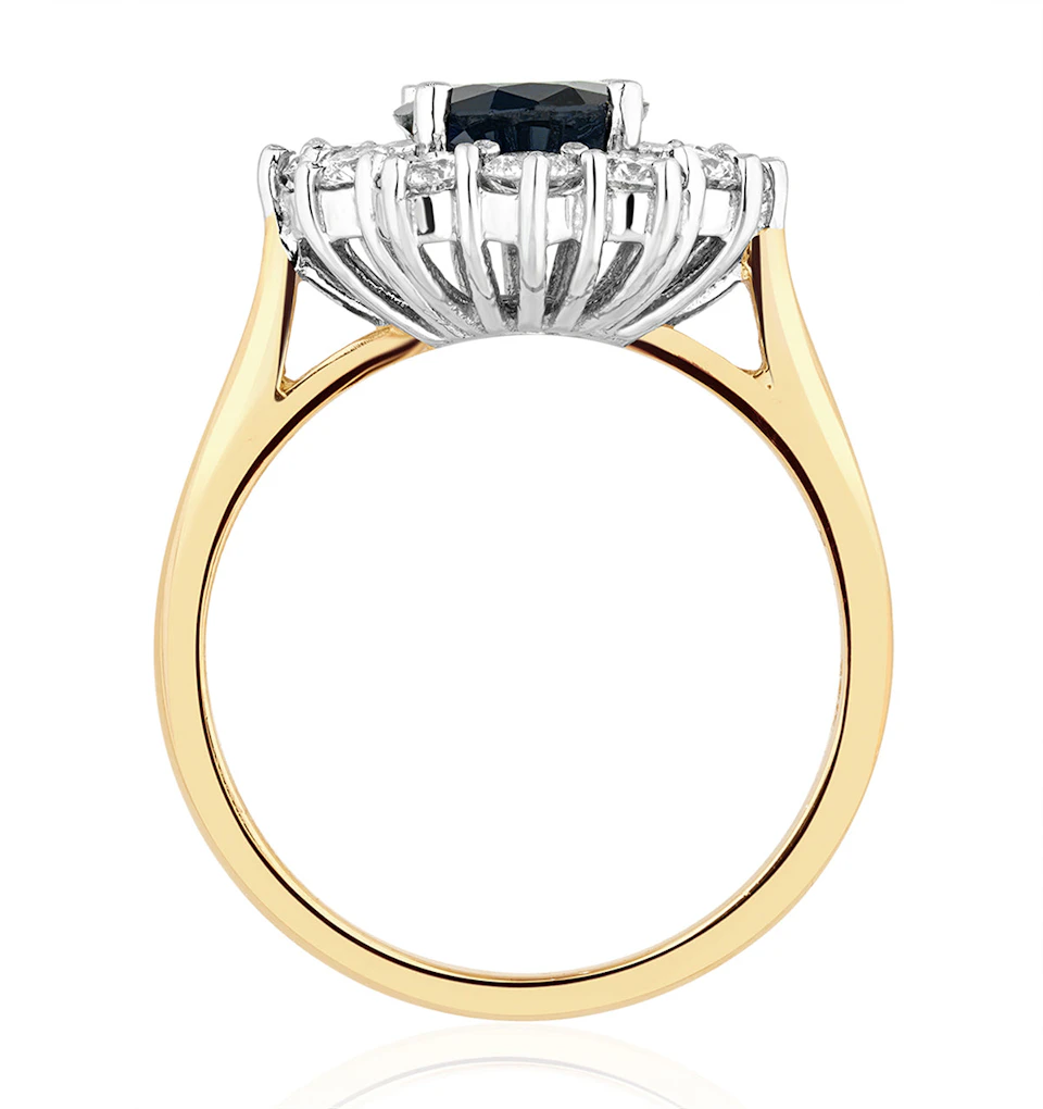 2.30ct Oval Cut Sapphire and Lab Diamond Halo Ring in 9K Yellow Gold