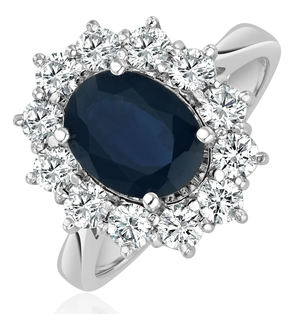 2.30ct Oval Cut Sapphire and Lab Diamond Halo Ring in 9K White Gold