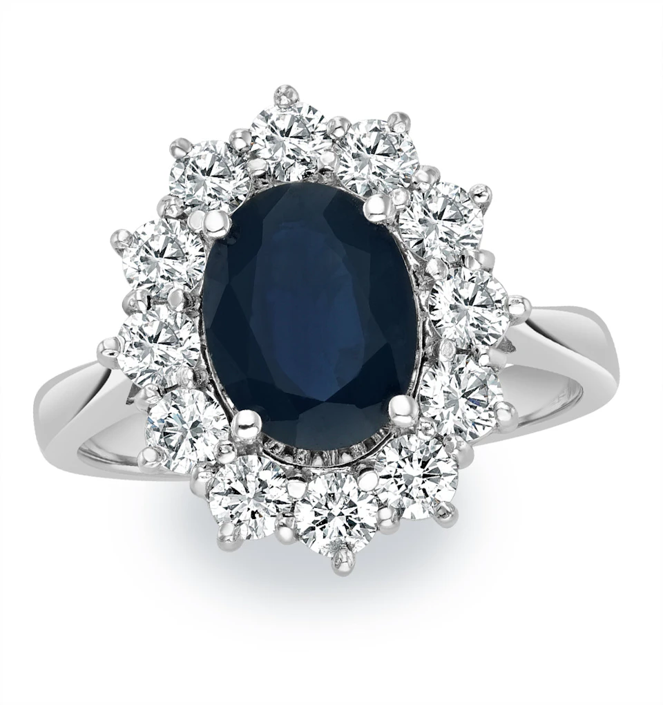 2.30ct Oval Cut Sapphire and Lab Diamond Halo Ring in 9K White Gold