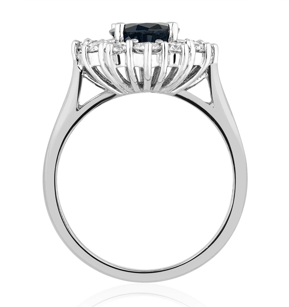 2.30ct Oval Cut Sapphire and Lab Diamond Halo Ring in 9K White Gold
