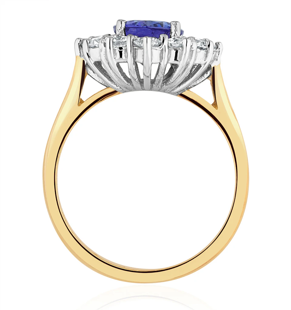 Tanzanite 1.7ct And Lab Diamond 1ct Cluster Ring in 18K Gold