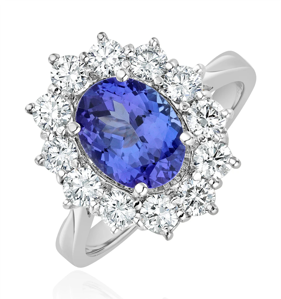 Tanzanite 1.7ct And Diamond 1ct Cluster Ring in 18K White Gold