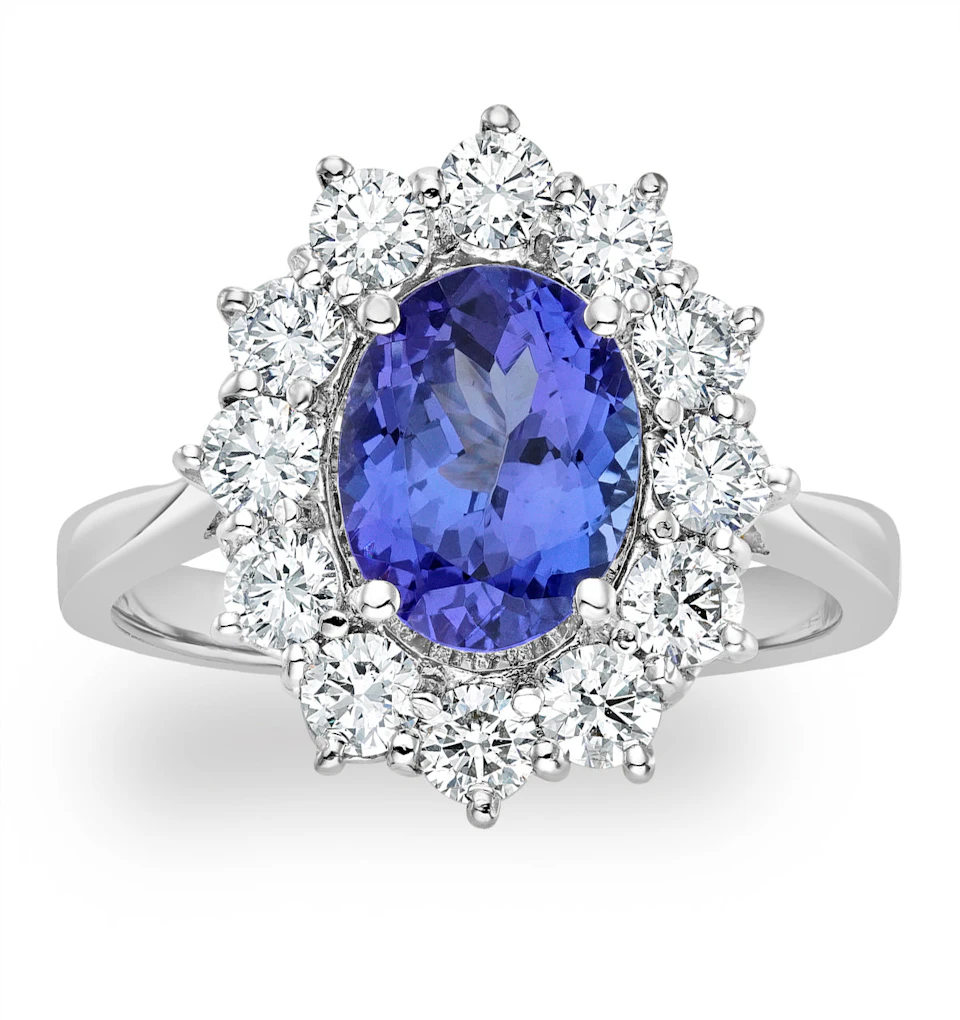 Tanzanite 1.7ct And Diamond 1ct Cluster Ring in 18K White Gold