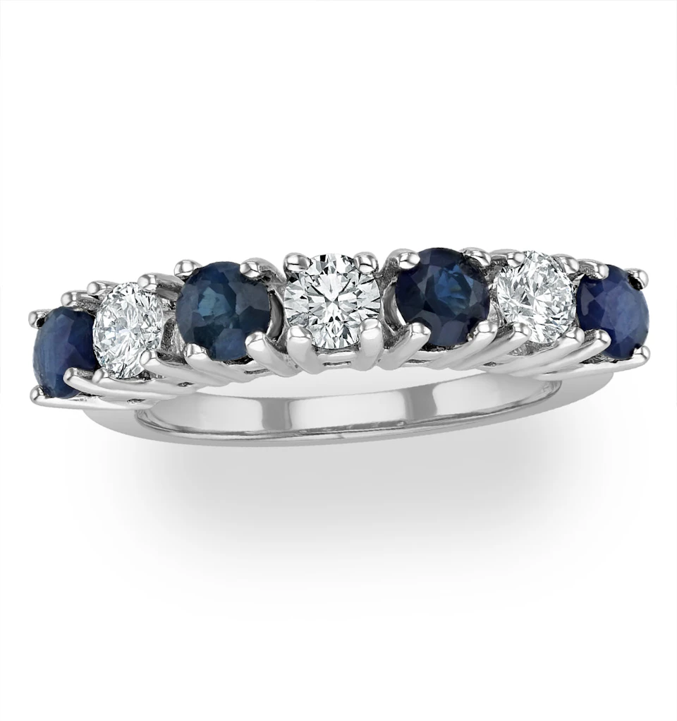 Sapphire 1CT and Diamond Ring 0.50CT 18K White Gold FT32