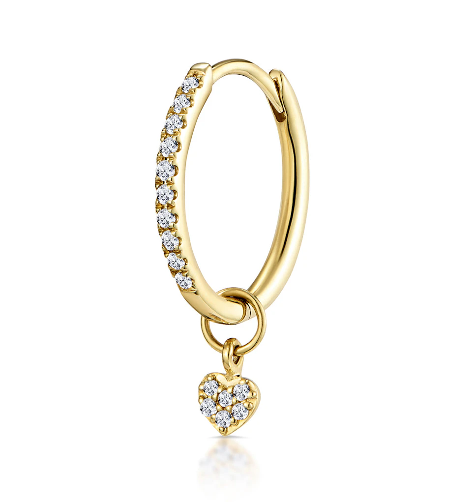 SINGLE Stellato Diamond Huggie Heart Charm Earring 0.11ct in 9K Gold