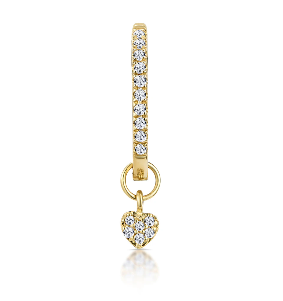 SINGLE Stellato Diamond Huggie Heart Charm Earring 0.11ct in 9K Gold