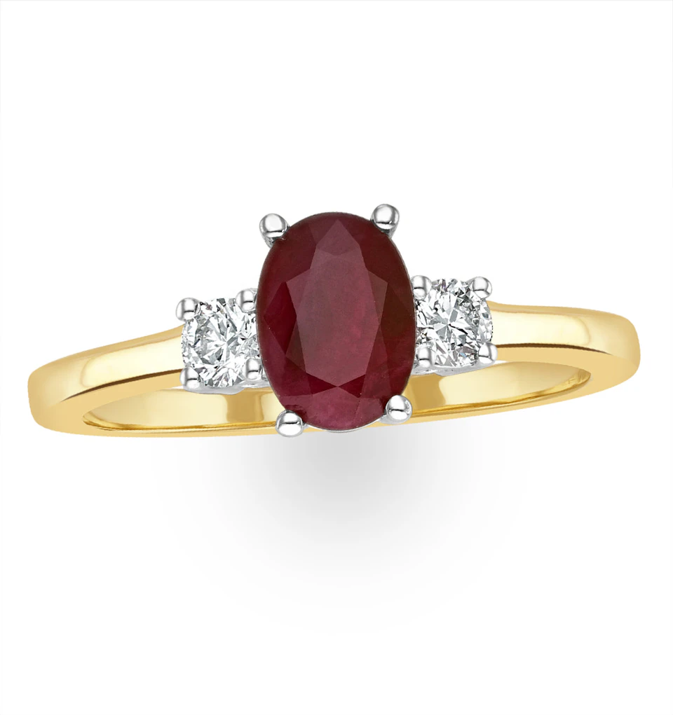 Ruby 7 x 5mm And Diamond 18K Gold Ring