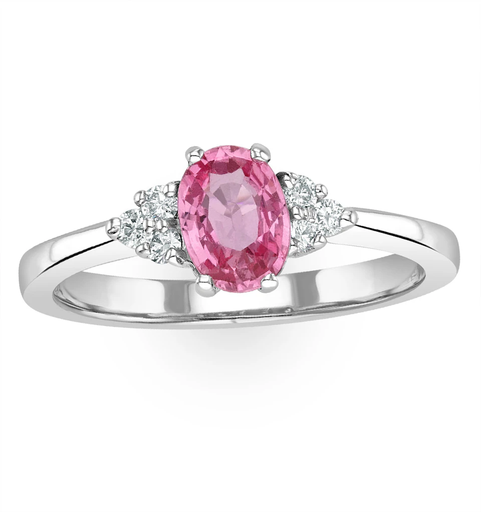 18K White Gold 0.85ct Pink Sapphire and 0.12ct Diamond Ring