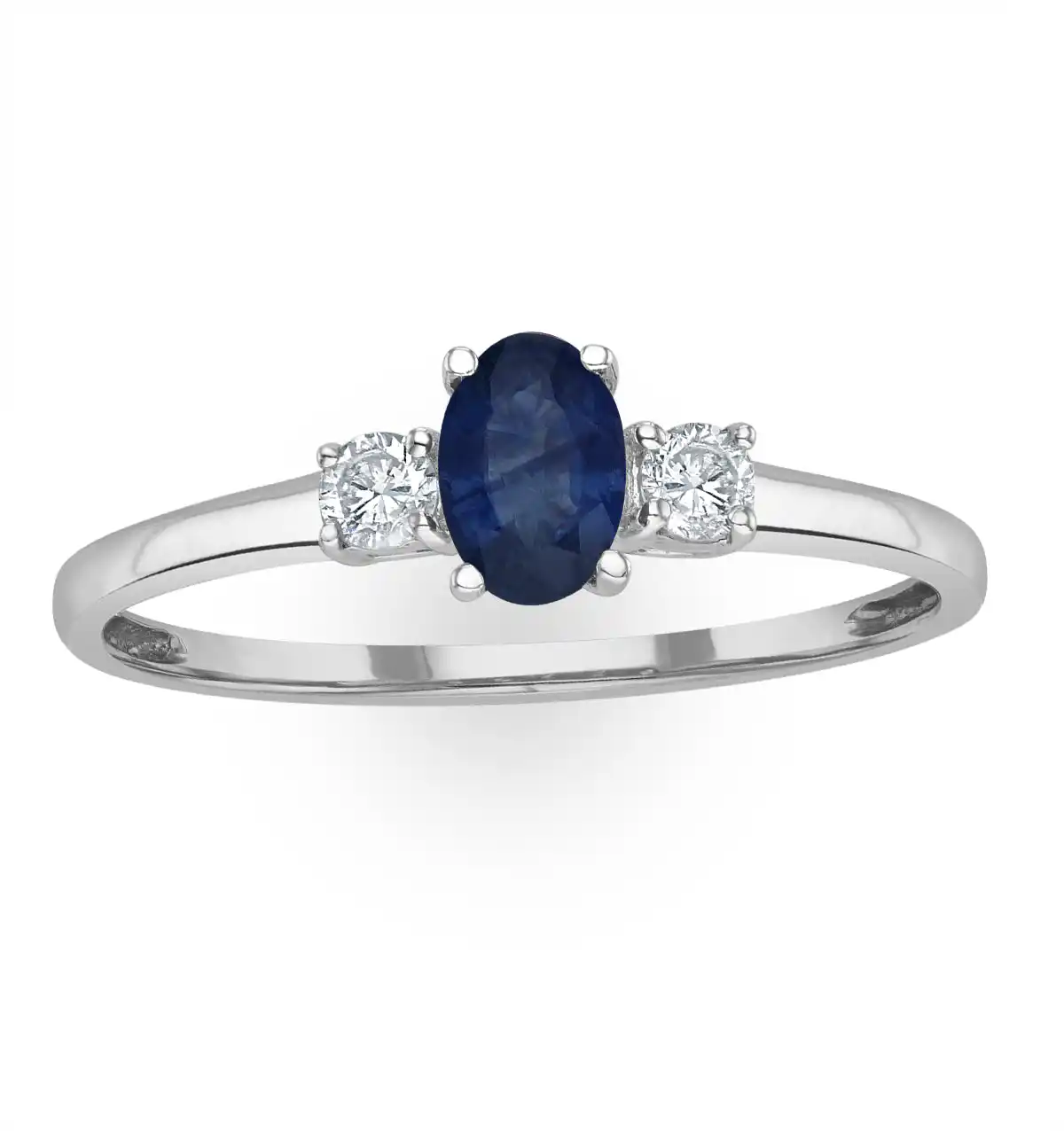 Sapphire 6 x 4mm And Diamond 18K White Gold Ring