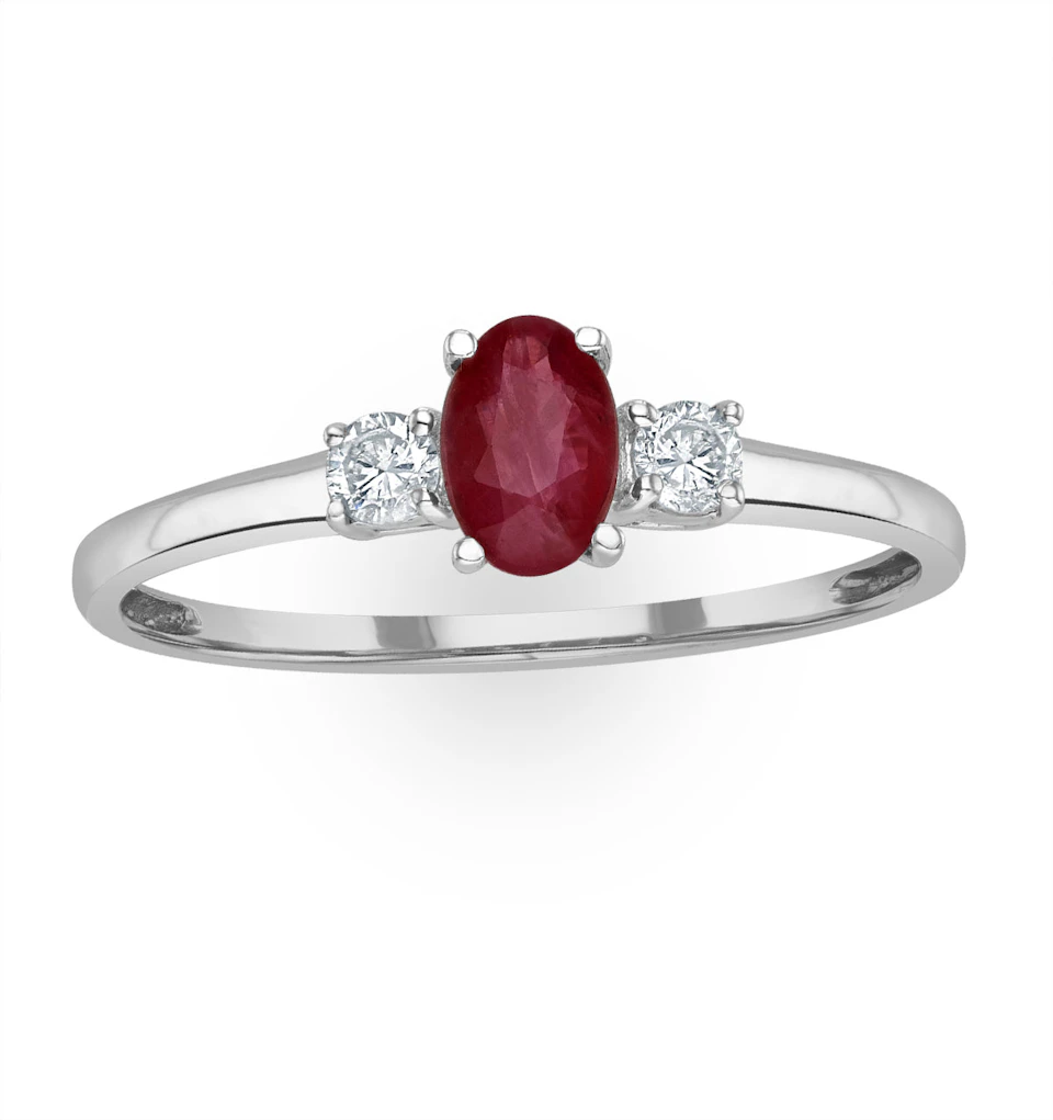 Ruby 6 x 4mm And Diamond 18K White Gold Ring N4313Y