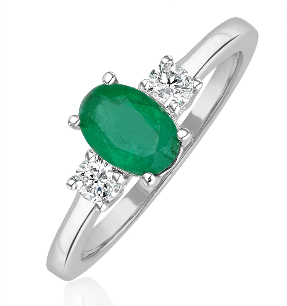 Emerald 0.75ct And Diamond 18K White Gold Ring N4316Y