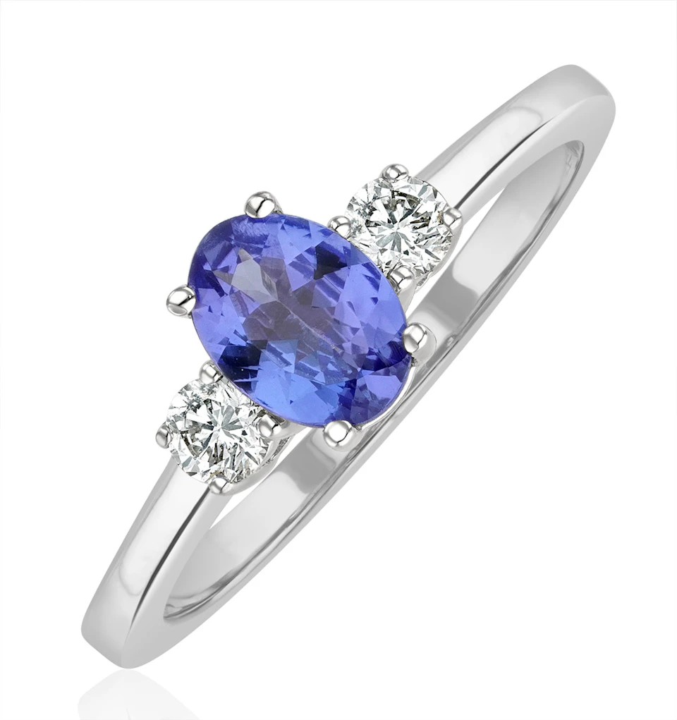 Tanzanite 7 x 5mm And Diamond 18K White Gold Ring N4317Y