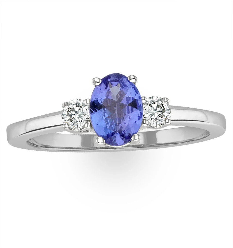Tanzanite 7 x 5mm And Diamond 18K White Gold Ring N4317Y