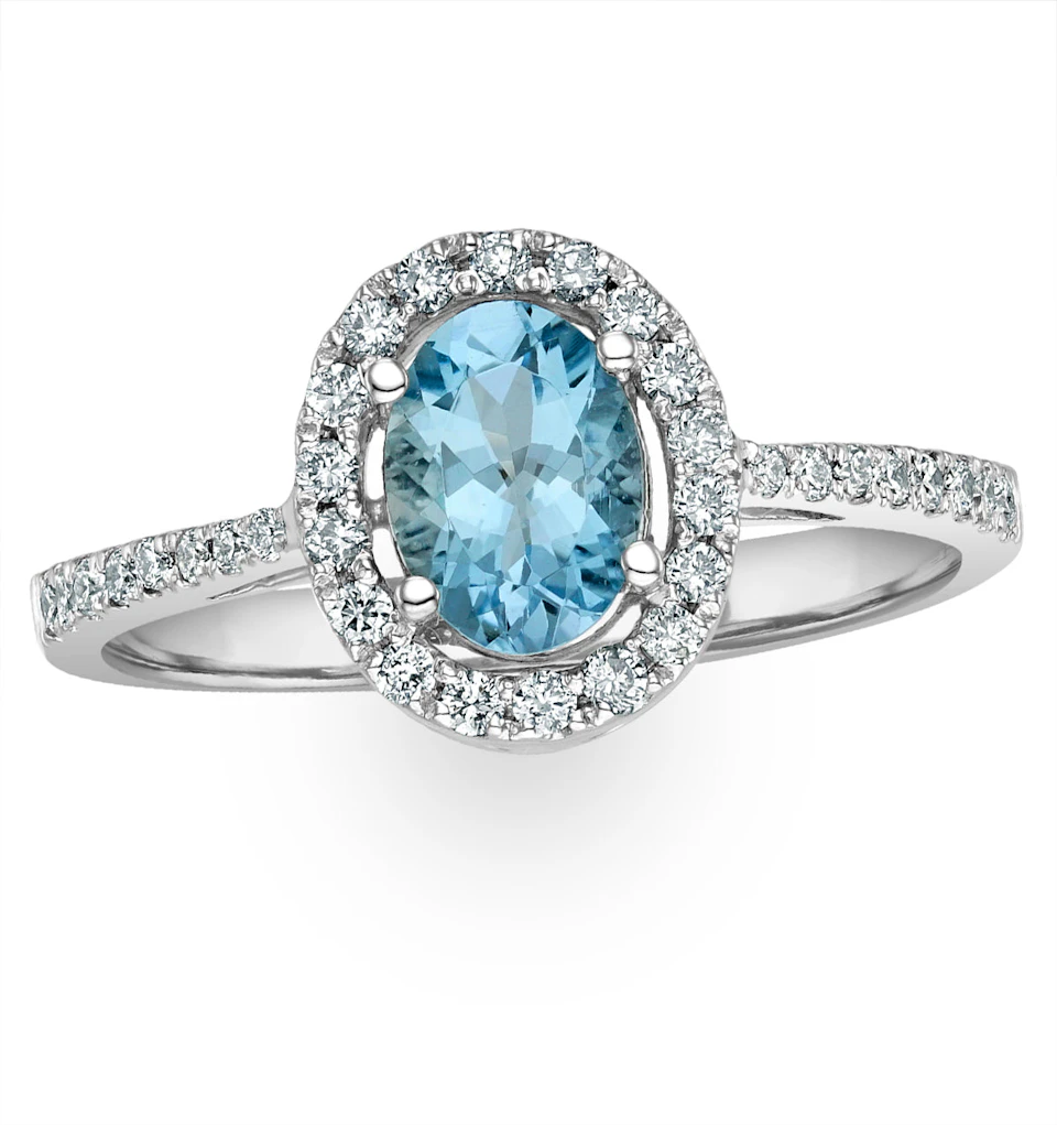 Aquamarine 0.70CT And Diamond 18K White Gold Ring