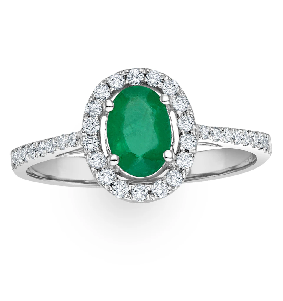 Emerald 0.70ct And Diamond 18K White Gold Ring
