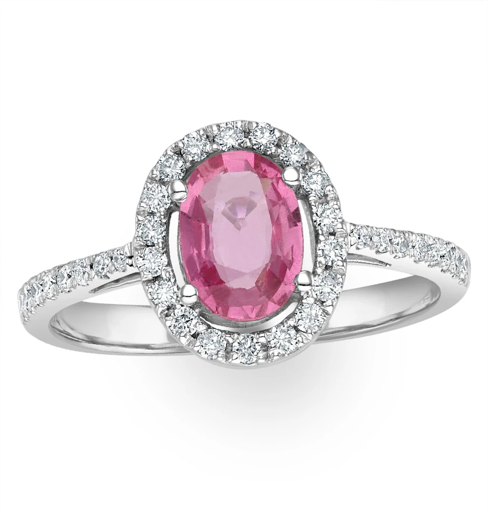 18K White Gold Diamond and Pink Sapphire Oval Ring 0.30ct