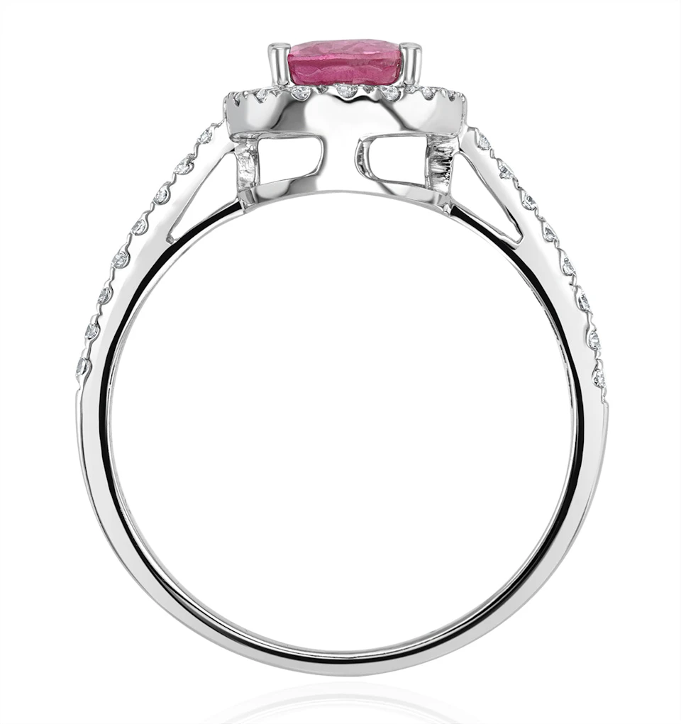 18K White Gold Diamond and Pink Sapphire Oval Ring 0.30ct