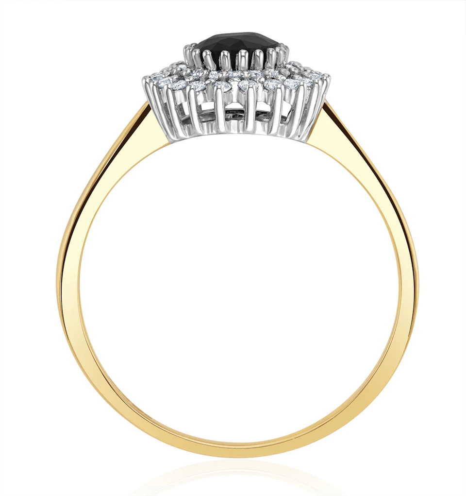 Sapphire 7 x 5mm And Diamond 9K Gold Ring