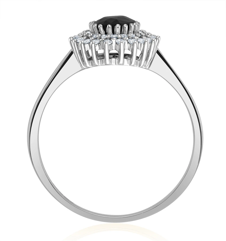Sapphire 7 x 5mm And Diamond 9K White Gold Ring