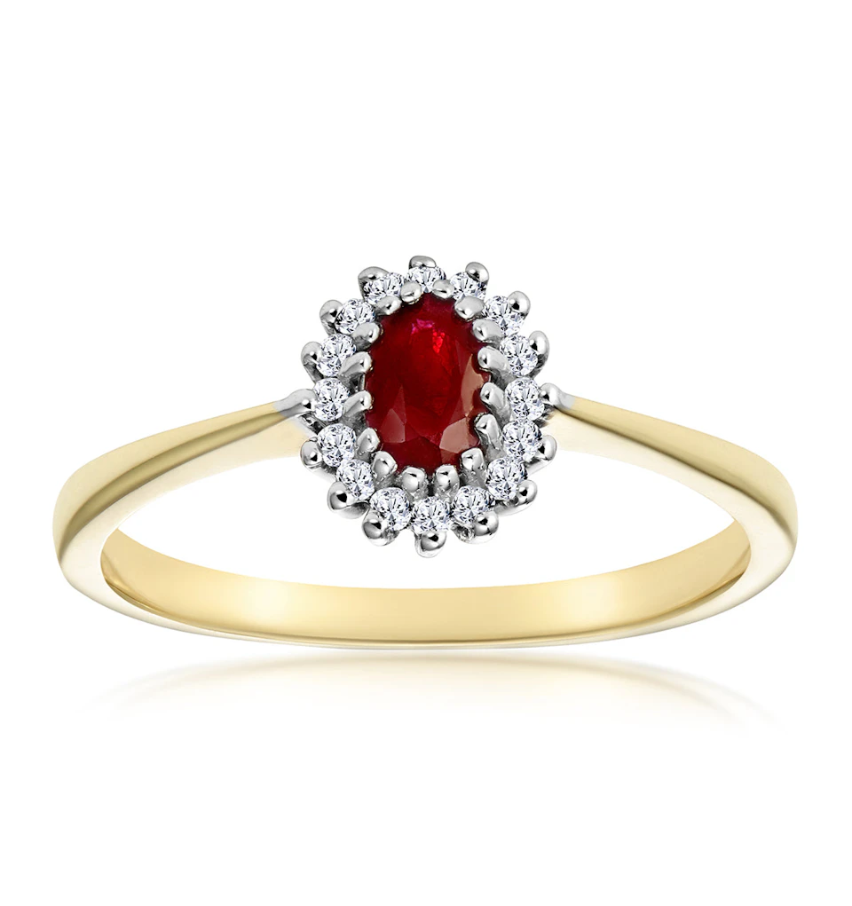 Ruby 5 x 3mm And Diamond 9K Gold Ring