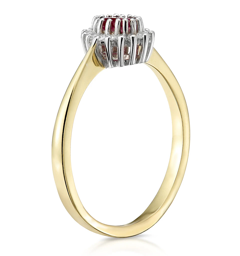 Ruby 5 x 3mm And Diamond 9K Gold Ring