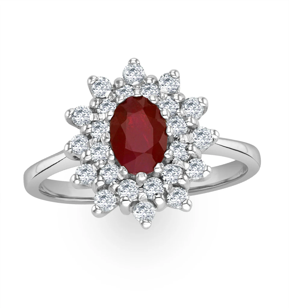Ruby 6 x 4mm And Diamond 9K White Gold Ring A4444